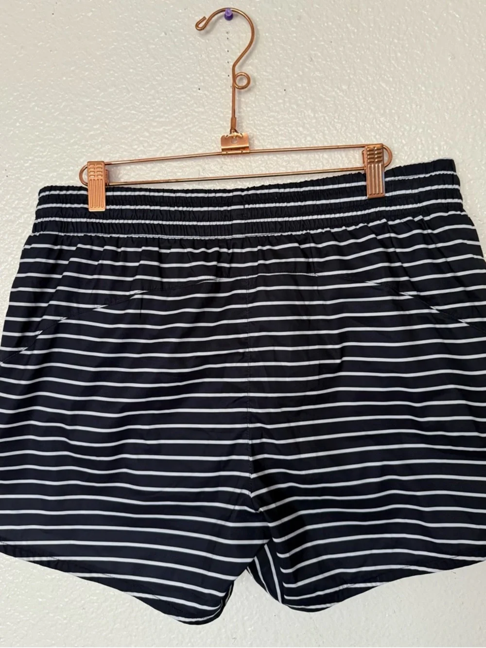 Athleta Navy and White Striped Athletic Shorts Size L